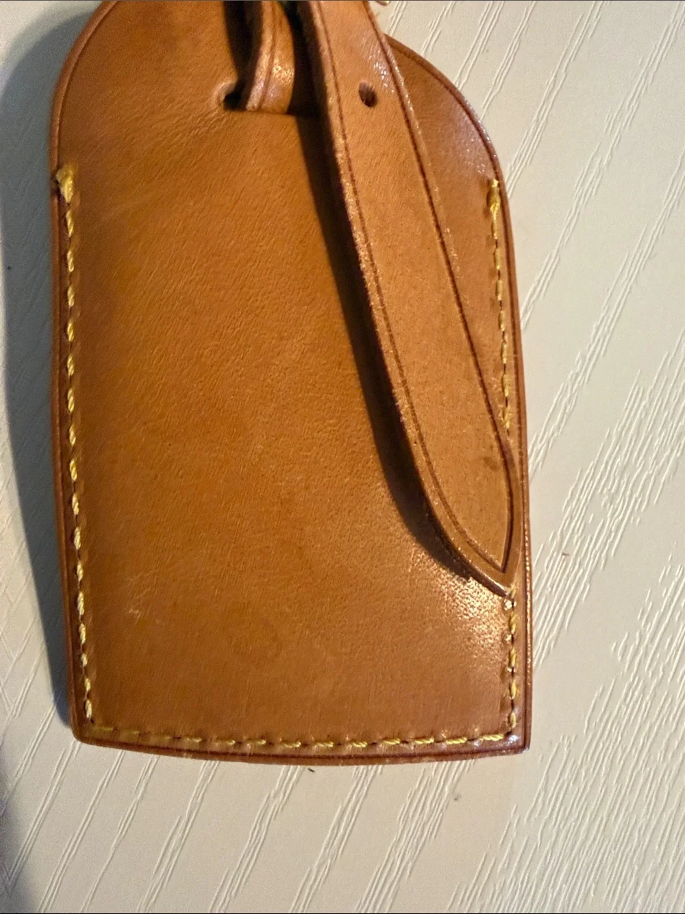 Louis Vuitton Tan Leather Luggage Tag with Stitched Trim